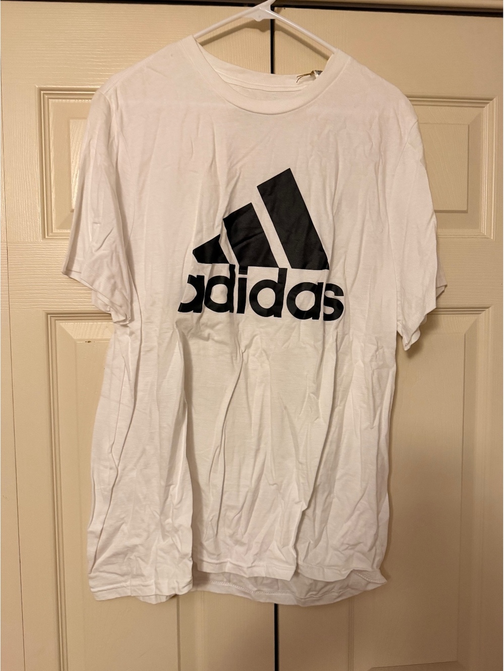 Adidas Men's XL White Basic Dose Tee with Black Logo